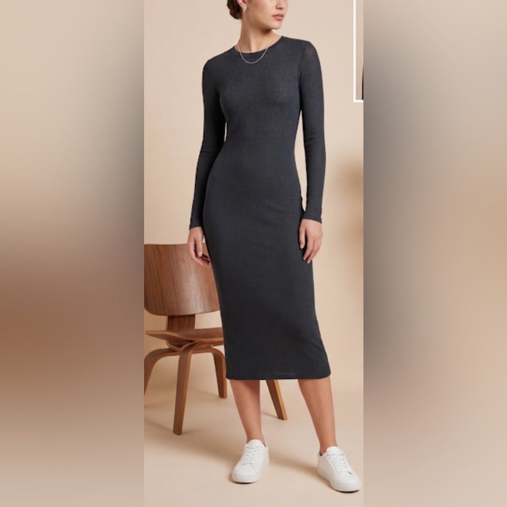 NWOT Zara Women's Black Ribbed Long Sleeve Bodycon Midi Dress Size Medium